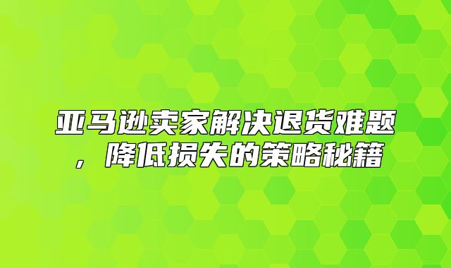 亚马逊卖家解决退货难题，降低损失的策略秘籍