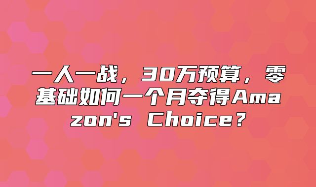 一人一战，30万预算，零基础如何一个月夺得Amazon's Choice？