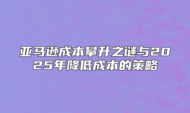 亚马逊成本攀升之谜与2025年降低成本的策略