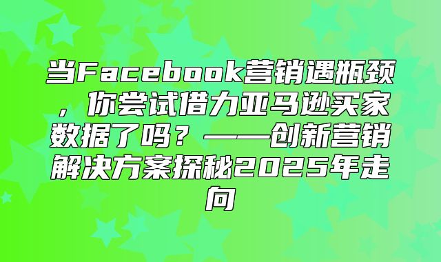 当Facebook营销遇瓶颈，你尝试借力亚马逊买家数据了吗？——创新营销解决方案探秘2025年走向