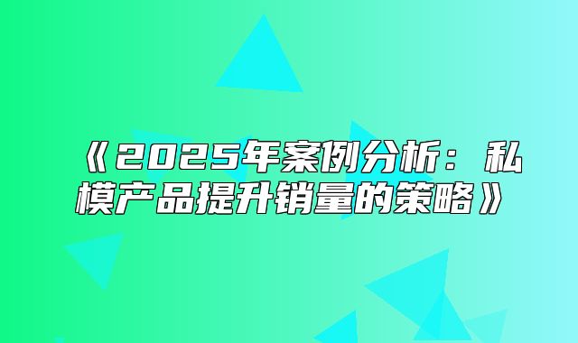 2025年案例分析：私模产品提升销量的策略