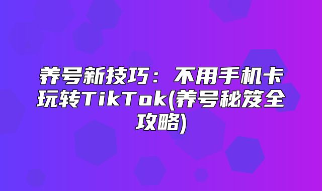 养号新技巧：不用手机卡玩转TikTok(养号秘笈全攻略)