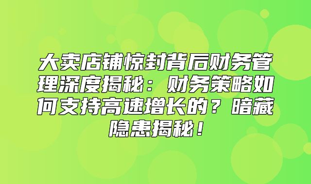 大卖店铺惊封背后财务管理深度揭秘：财务策略如何支持高速增长的？暗藏隐患揭秘！