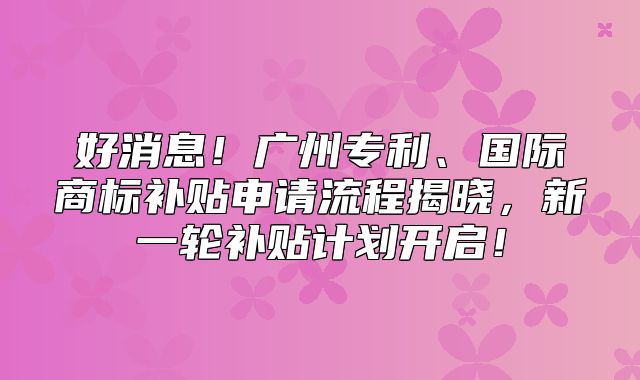 好消息！广州专利、国际商标补贴申请流程揭晓，新一轮补贴计划开启！