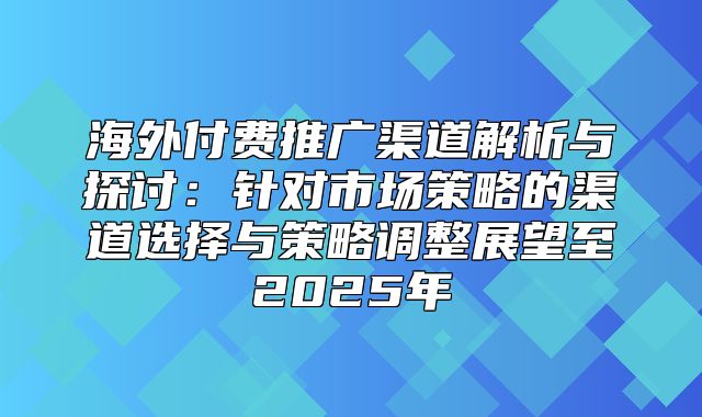 海外付费推广渠道解析与探讨：针对市场策略的渠道选择与策略调整展望至2025年