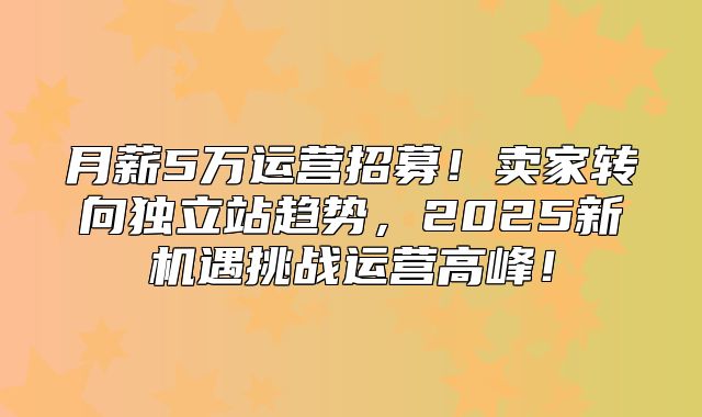 月薪5万运营招募！卖家转向独立站趋势，2025新机遇挑战运营高峰！