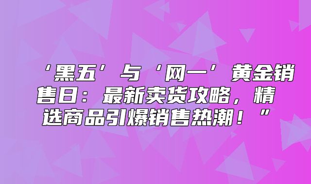 ‘黑五’与‘网一’黄金销售日：最新卖货攻略，精选商品引爆销售热潮！”