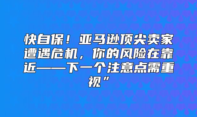 快自保！亚马逊顶尖卖家遭遇危机，你的风险在靠近——下一个注意点需重视”