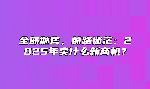 全部抛售，前路迷茫：2025年卖什么新商机？