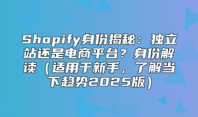 Shopify身份揭秘：独立站还是电商平台？身份解读适用于新手，了解当下趋势2025版