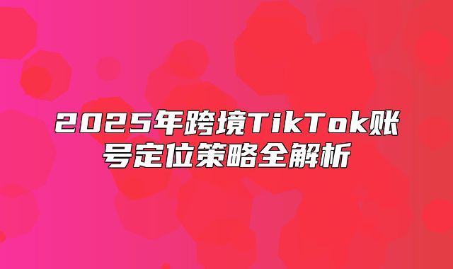 2025年跨境TikTok账号定位策略全解析