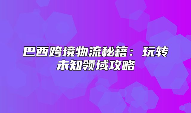 巴西跨境物流秘籍：玩转未知领域攻略