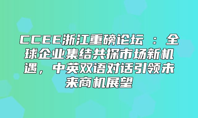 CCEE浙江重磅论坛⑧：全球企业集结共探市场新机遇，中英双语对话引领未来商机展望