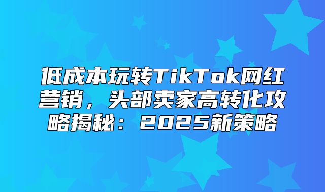 低成本玩转TikTok网红营销，头部卖家高转化攻略揭秘：2025新策略