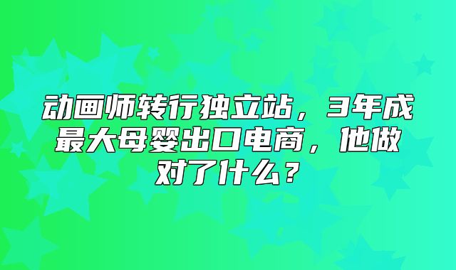 动画师转行独立站，3年成最大母婴出口电商，他做对了什么？