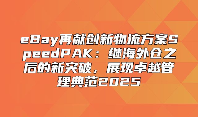 eBay再献创新物流方案SpeedPAK：继海外仓之后的新突破，展现卓越管理典范2025
