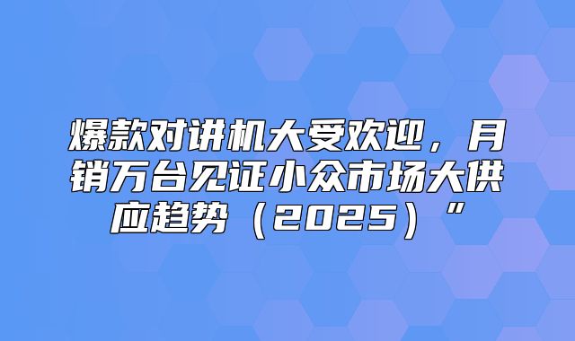 爆款对讲机大受欢迎，月销万台见证小众市场大供应趋势2025”