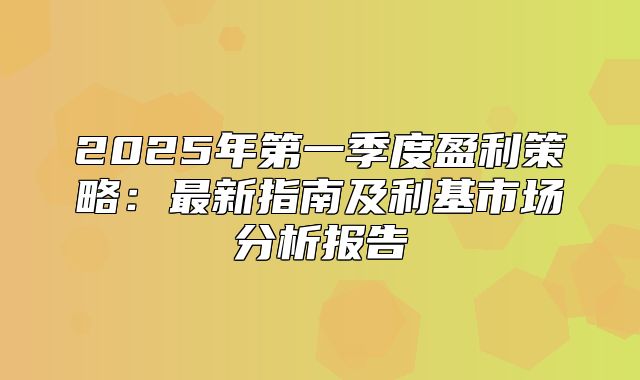 2025年第一季度盈利策略：最新指南及利基市场分析报告