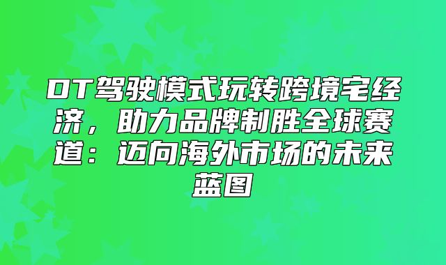 DT驾驶模式玩转跨境宅经济，助力品牌制胜全球赛道：迈向海外市场的未来蓝图