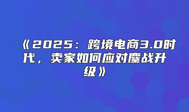 2025跨境电商3.0时代，卖家如何应对鏖战升级
