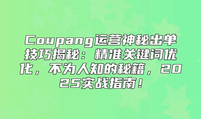 Coupang运营神秘出单技巧揭秘：精准关键词优化，不为人知的秘籍，2025实战指南！