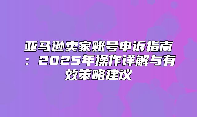 亚马逊卖家账号申诉指南：2025年操作详解与有效策略建议