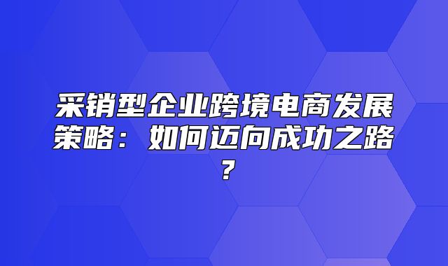 采销型企业跨境电商发展策略：如何迈向成功之路？
