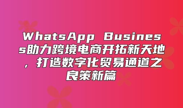 WhatsApp Business助力跨境电商开拓新天地，打造数字化贸易通道之良策新篇