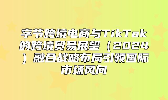 字节跨境电商与TikTok的跨境贸易展望2025融合战略布局引领国际市场风向