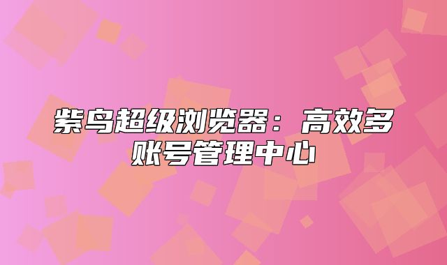 紫鸟超级浏览器：高效多账号管理中心
