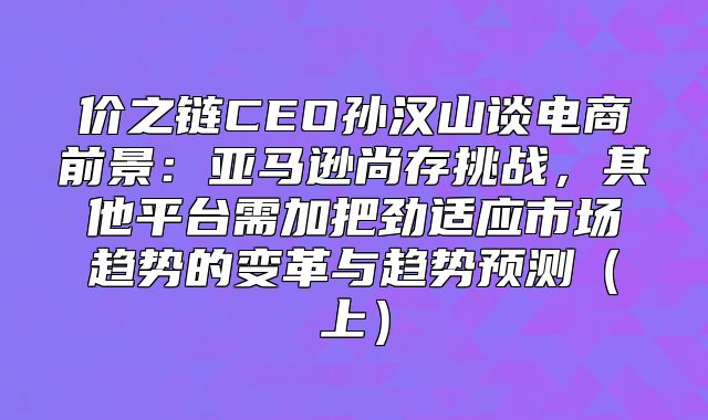 价之链CEO孙汉山谈电商前景：亚马逊尚存挑战，其他平台需加把劲适应市场趋势的变革与趋势预测上