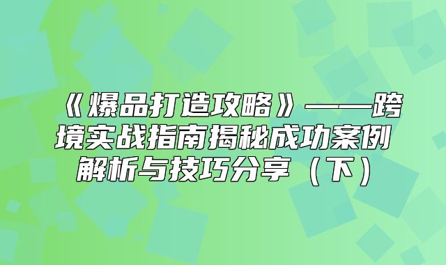 爆品打造攻略——跨境实战指南揭秘成功案例解析与技巧分享下
