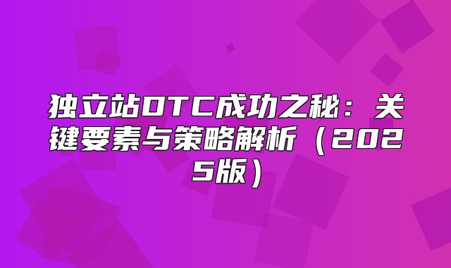 独立站DTC成功之秘：关键要素与策略解析2025版