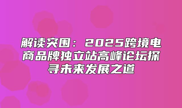解读突围：2025跨境电商品牌独立站高峰论坛探寻未来发展之道