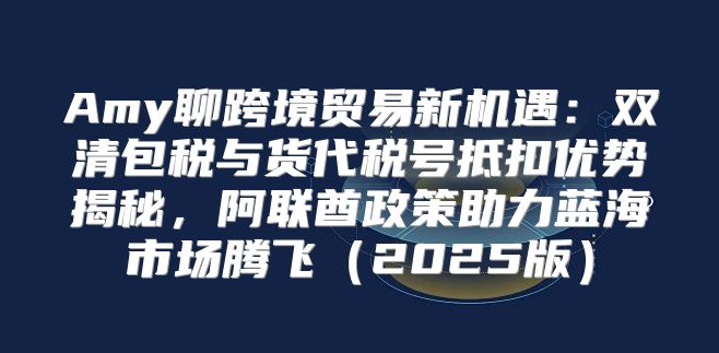 Amy聊跨境贸易新机遇：双清包税与货代税号抵扣优势揭秘，阿联酋政策助力蓝海市场腾飞2025版