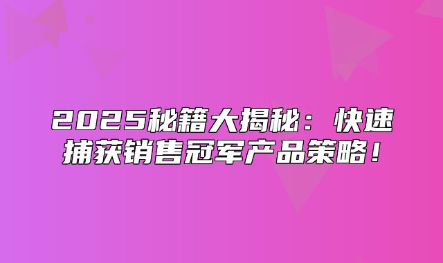 2025秘籍大揭秘：快速捕获销售冠军产品策略！