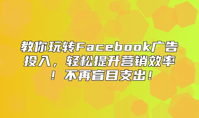 教你玩转Facebook广告投入，轻松提升营销效率！不再盲目支出！