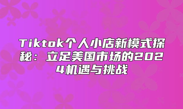 Tiktok个人小店新模式探秘：立足美国市场的2025机遇与挑战