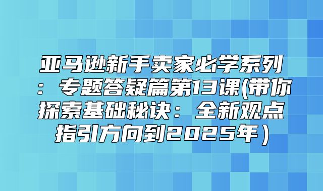 亚马逊新手卖家必学系列：专题答疑篇第13课(带你探索基础秘诀：全新观点指引方向到2025年