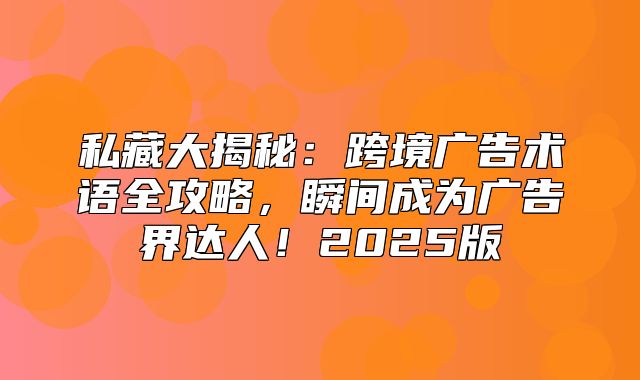 私藏大揭秘：跨境广告术语全攻略，瞬间成为广告界达人！2025版
