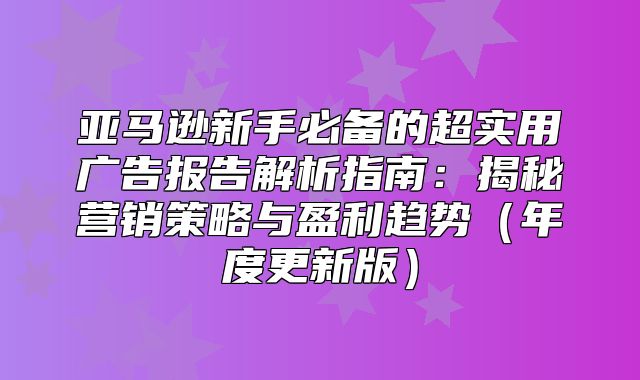亚马逊新手必备的超实用广告报告解析指南：揭秘营销策略与盈利趋势年度更新版