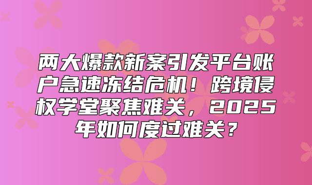 两大爆款新案引发平台账户急速冻结危机！跨境侵权学堂聚焦难关，2025年如何度过难关？