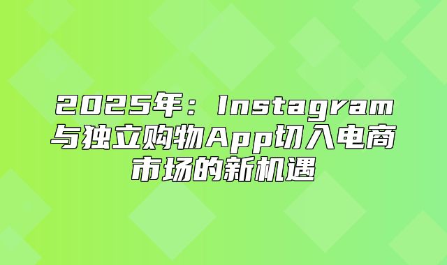 2025年：Instagram与独立购物App切入电商市场的新机遇