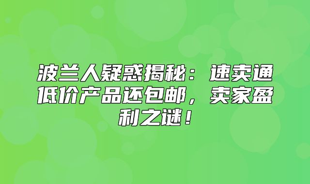 波兰人疑惑揭秘：速卖通低价产品还包邮，卖家盈利之谜！