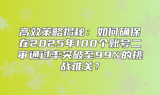 高效策略揭秘：如何确保在2025年100个账号二审通过率突破至99%的挑战难关？