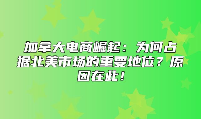 加拿大电商崛起：为何占据北美市场的重要地位？原因在此！