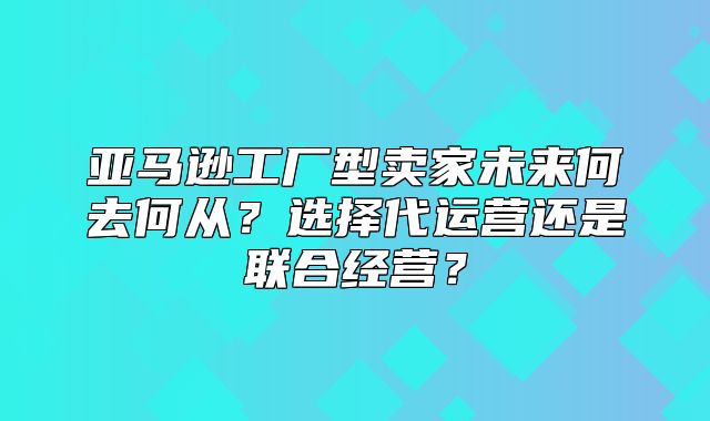 亚马逊工厂型卖家未来何去何从？选择代运营还是联合经营？