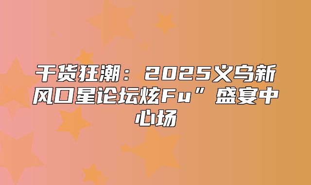 干货狂潮：2025义乌新风口星论坛炫Fu”盛宴中心场