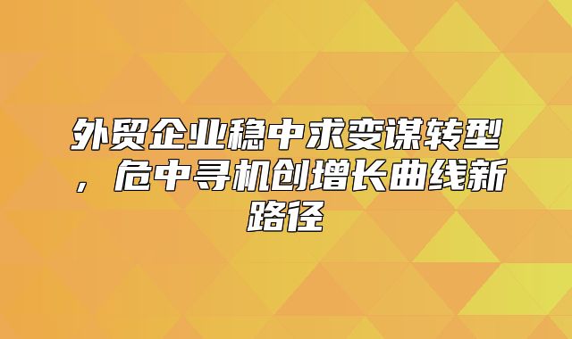 外贸企业稳中求变谋转型，危中寻机创增长曲线新路径
