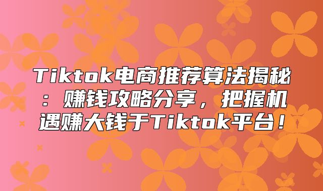 Tiktok电商推荐算法揭秘：赚钱攻略分享，把握机遇赚大钱于Tiktok平台！